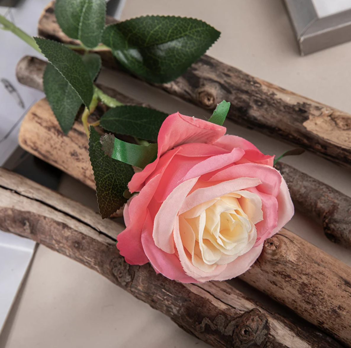 Троянда 52 см - біло-рожева