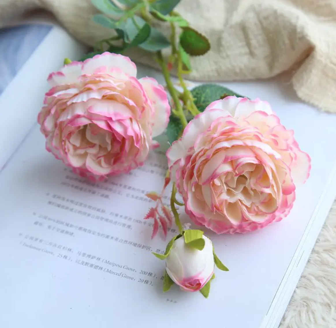 Гілка троянди 61 см - біло-рожева
