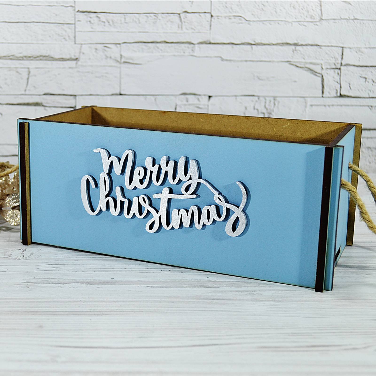 Коробочка дерев'яна, Merry Christmas, 12 см х 25 см, синя