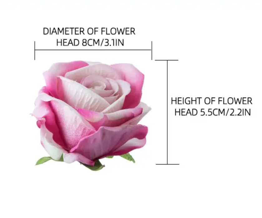 Головка троянди 8 см х 5,5 см - біло-рожева
