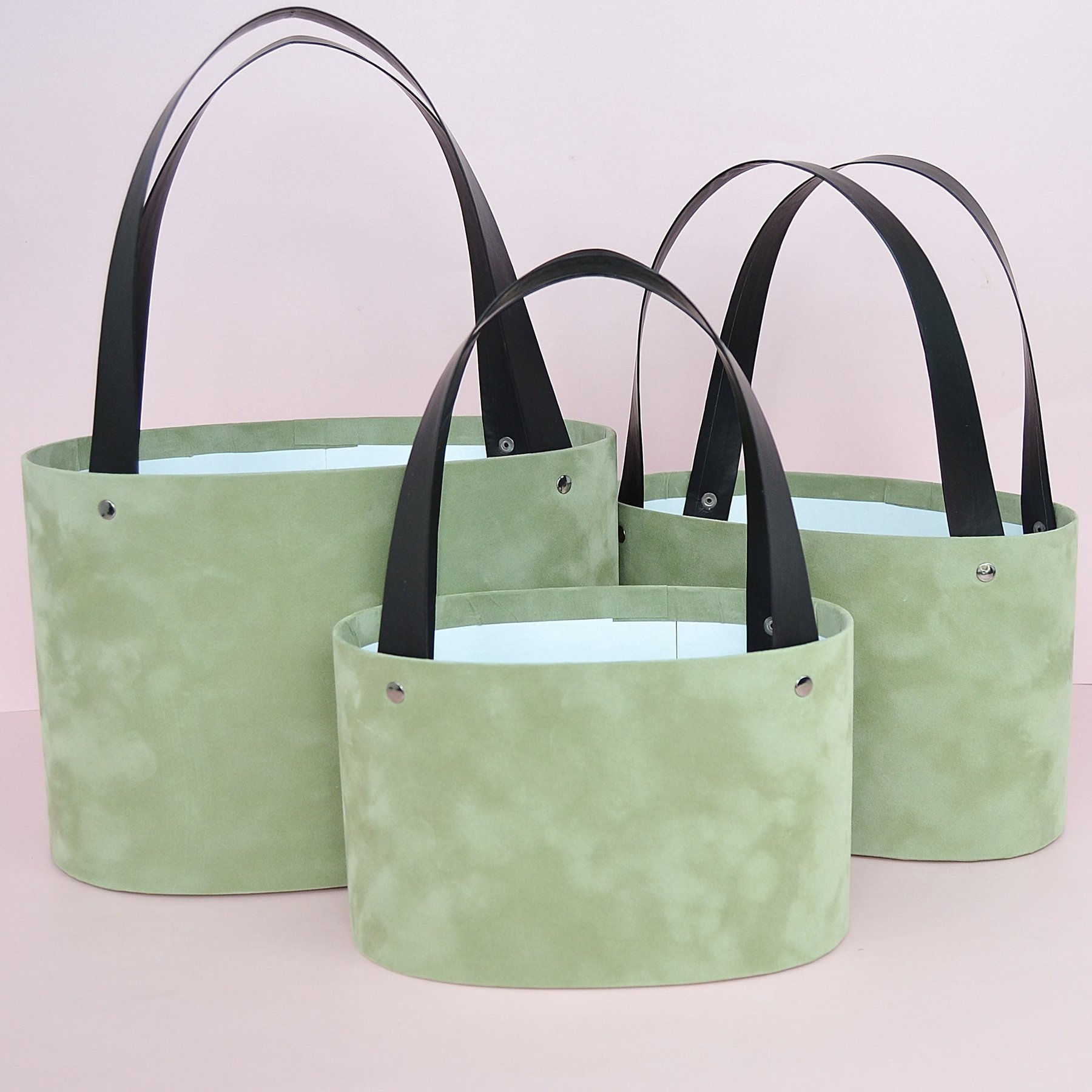 Набір оксамитових овальних сумок з ручками - оливковий