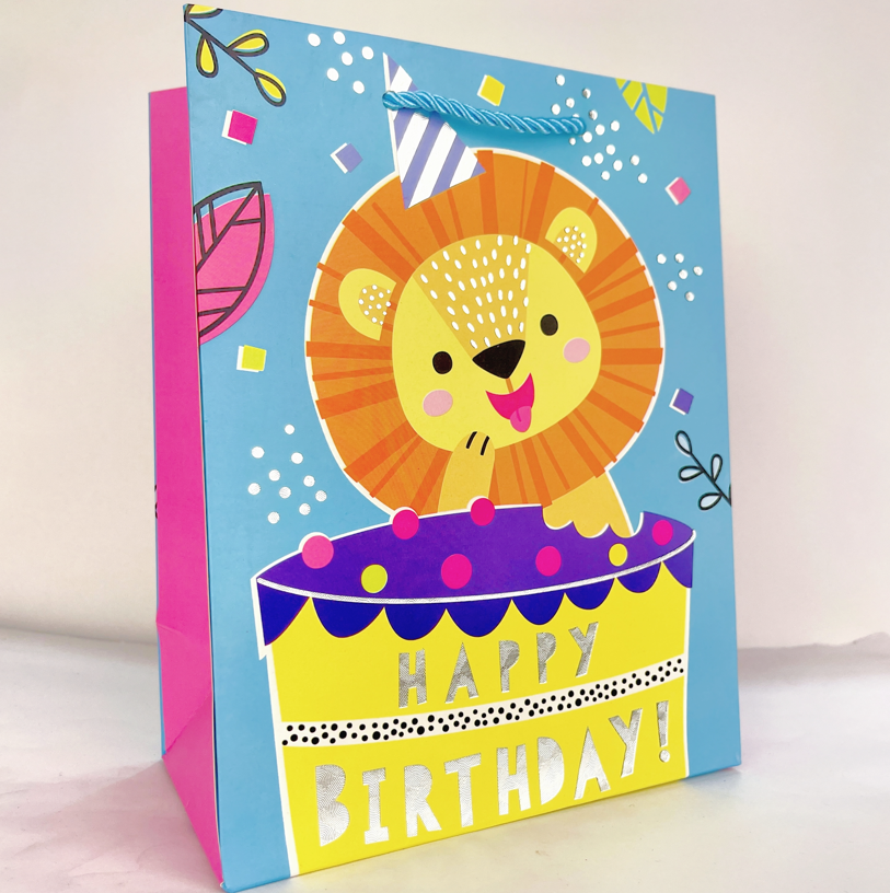 Мікс подарункових пакетів, розмір S - Happy Birthday, звірята