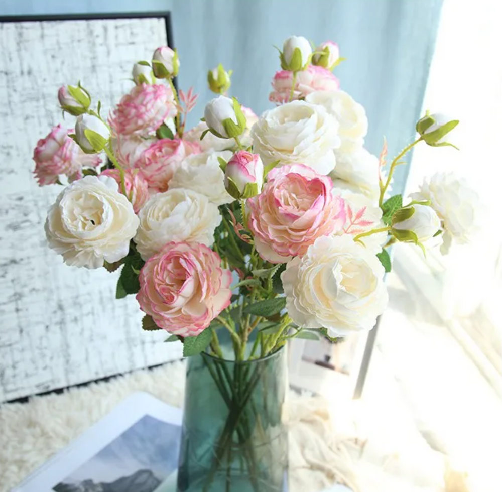 Гілка троянди 61 см - біло-рожева