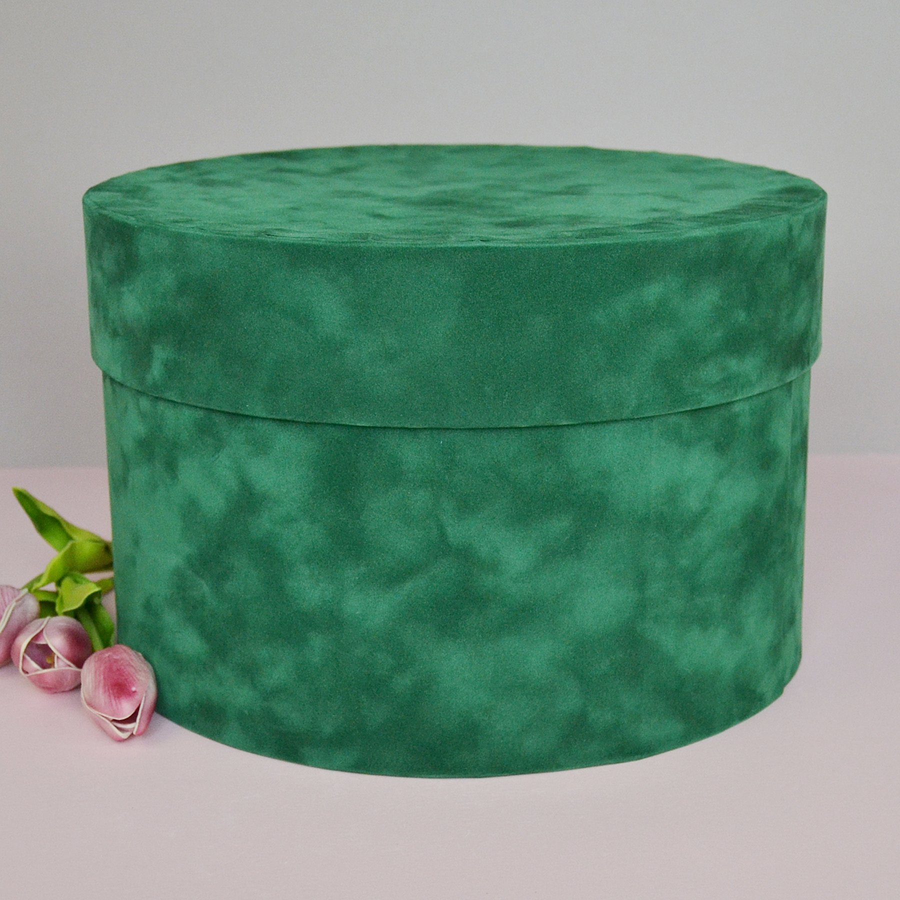 Оксамитова шляпна коробка, гігант з кришкою, d30, h20, зелена