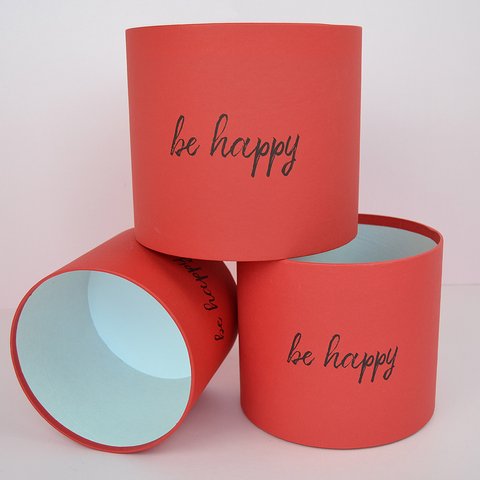 Набір шляпних коробок, без кришок "be happy" червоний