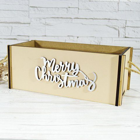 Коробочка дерев'яна, Merry Christmas, 12 см х 25 см, бежева