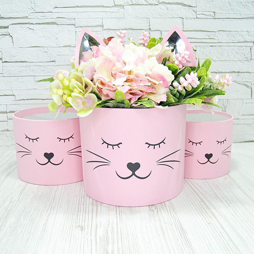 Набір міні, шляпних коробок з вушками - "Котик рожевий"