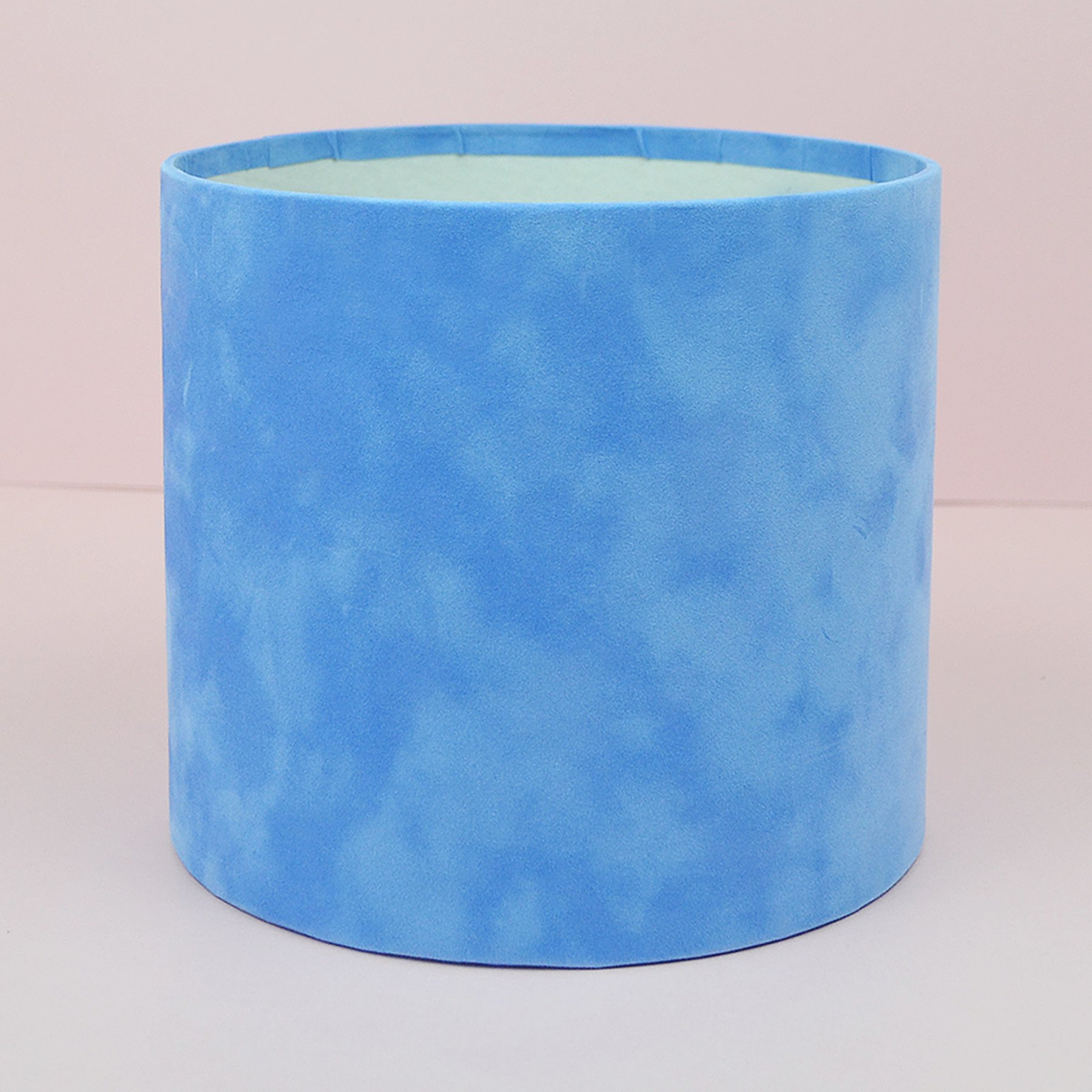 Оксамитова шляпна коробка, d18, блакитна