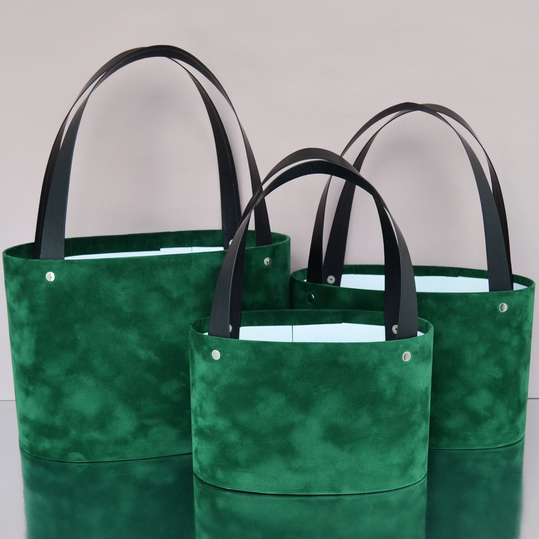 Набір оксамитових овальних сумок з ручками - зелений