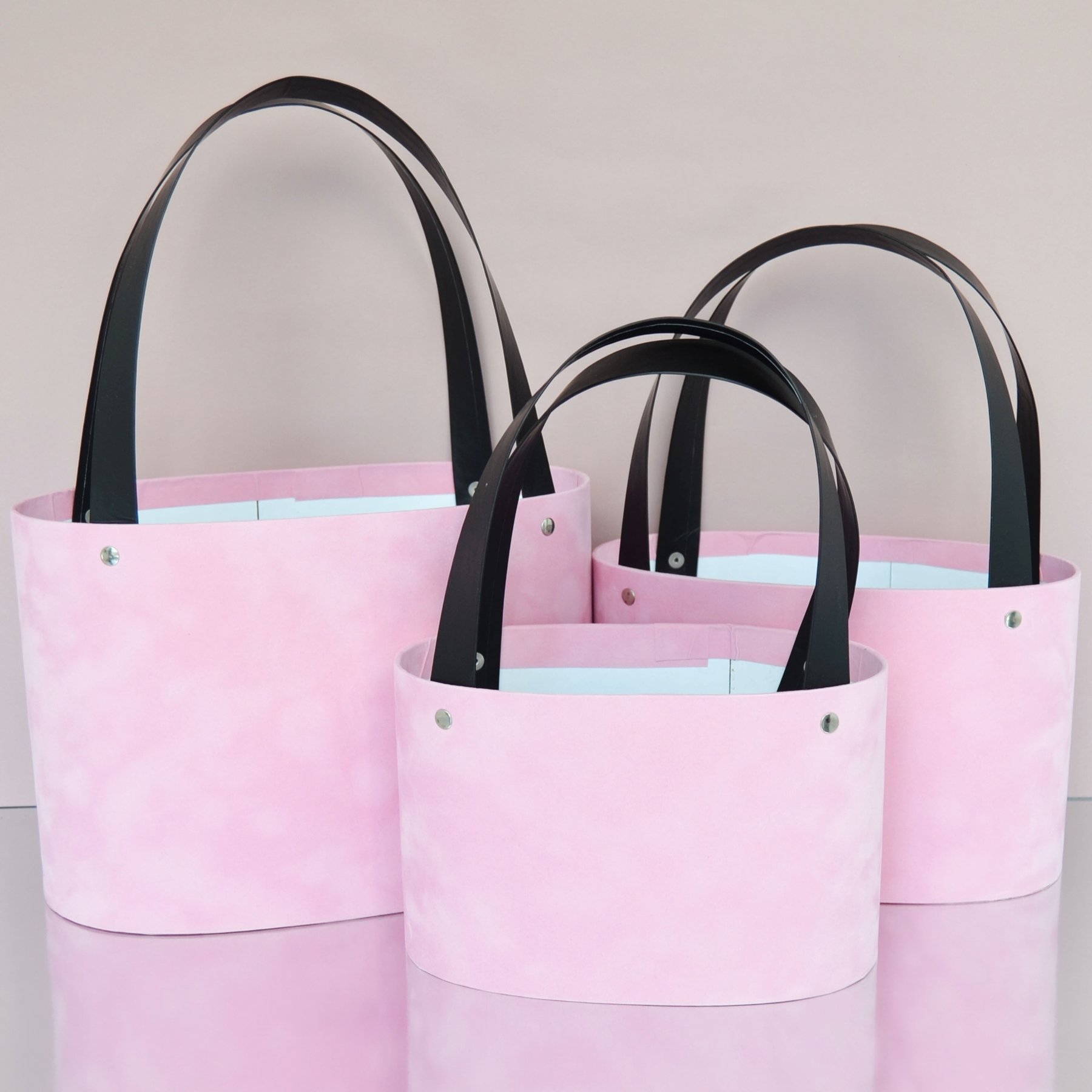 Набір оксамитових овальних сумок з ручками - рожевий