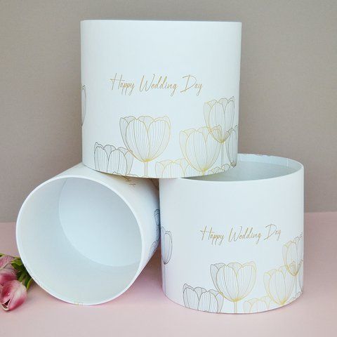 Набір шляпних коробок, без кришок - "Happy Wedding Day"