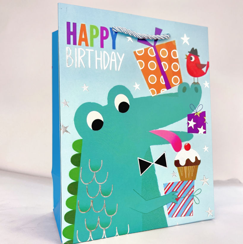 Мікс подарункових пакетів, розмір L - Happy Birthday, звірята