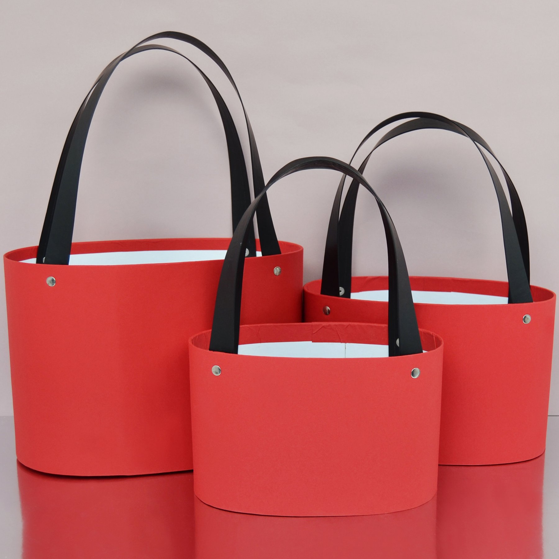 Набір овальних сумок з ручками - червоний