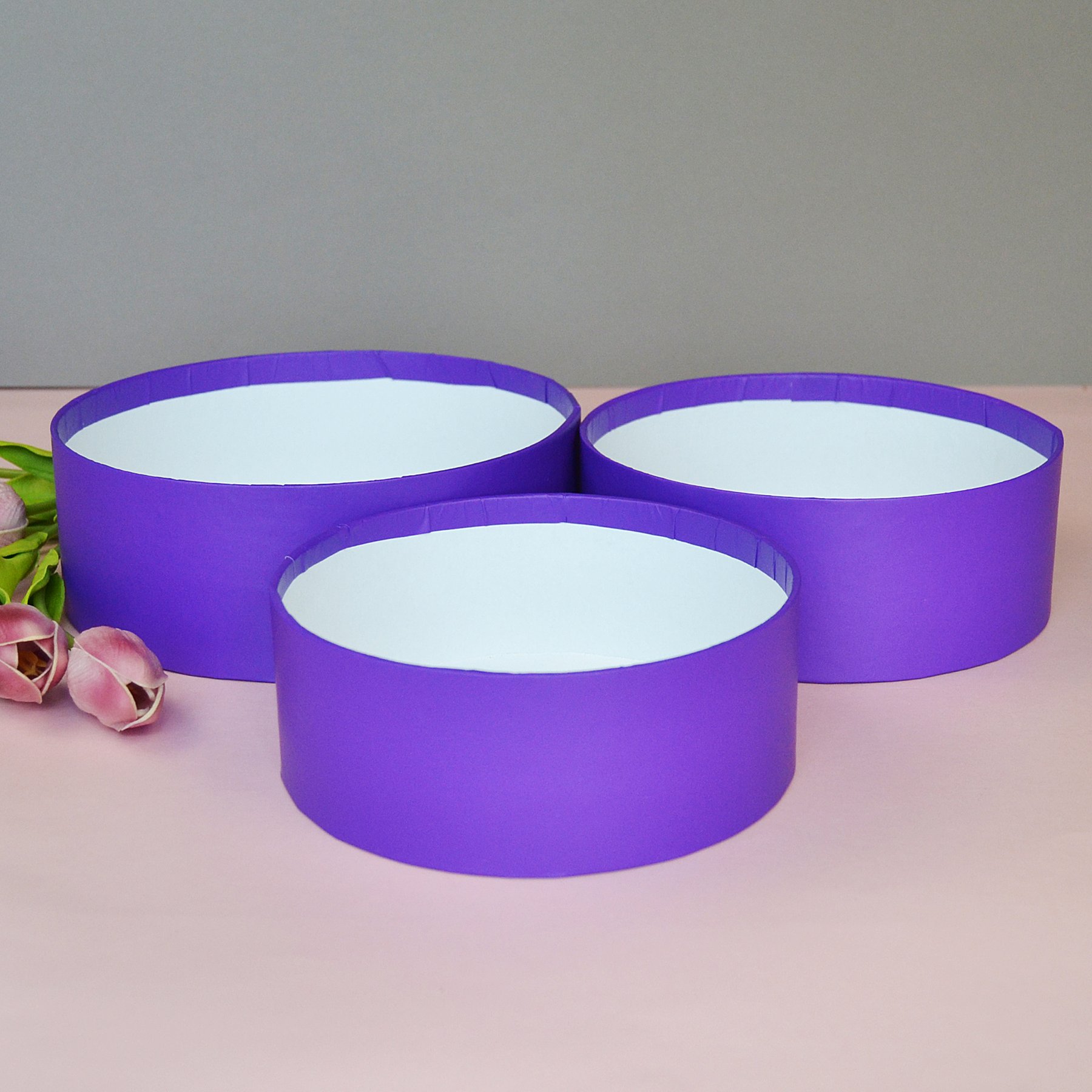 Набір шляпних коробок без кришок низький - фіолетовий
