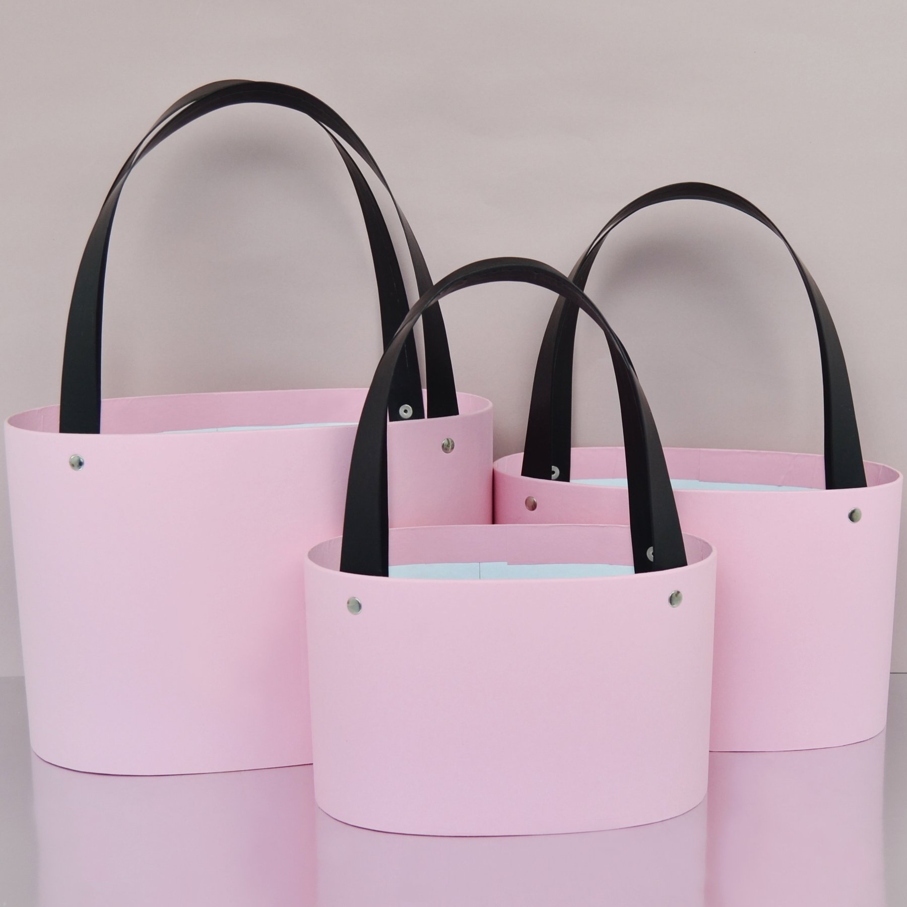 Набір овальних сумок з ручками - рожевий