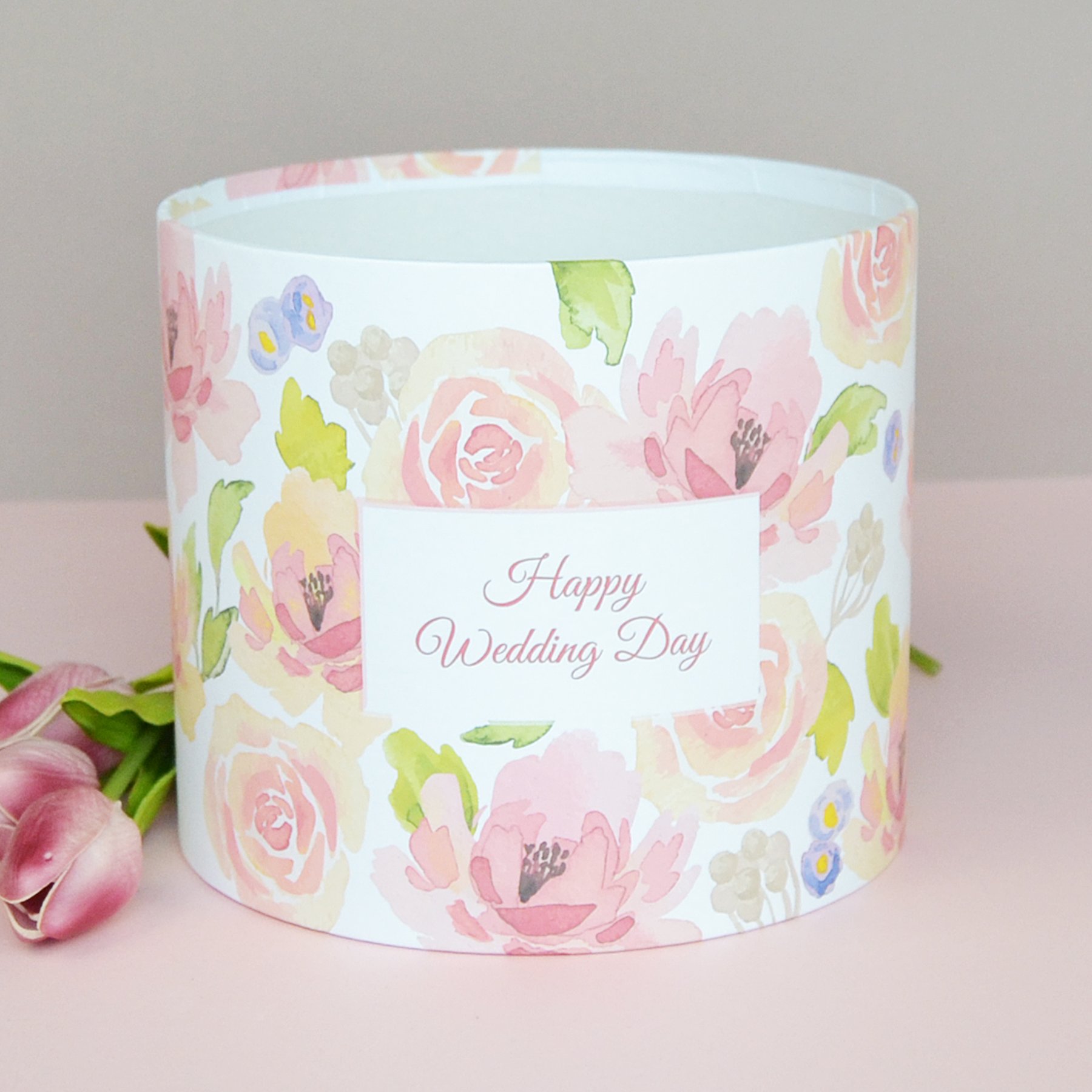 Шляпна коробка D20 - "Happy Wedding Day" квіти