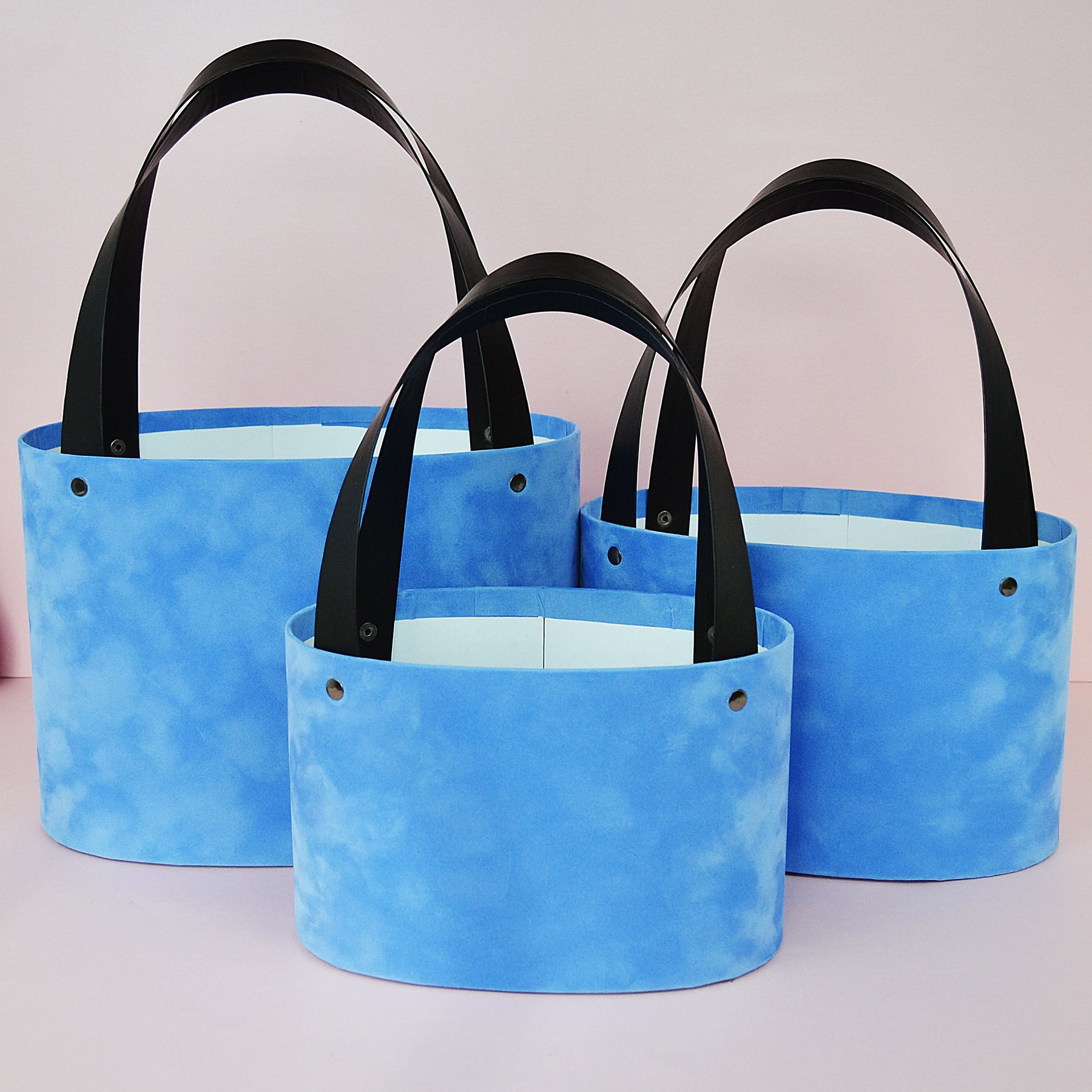 Набір оксамитових овальних сумок з ручками - блакитний