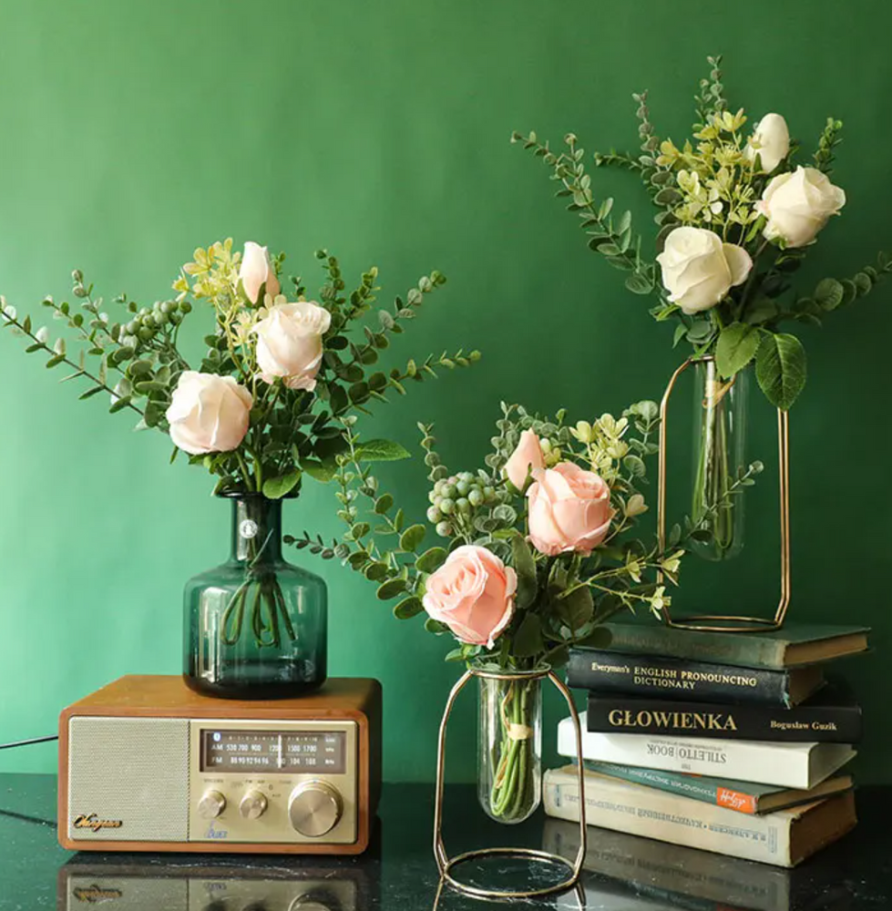 Букет 8 - троянди, евкаліпт, зелень - рожевий