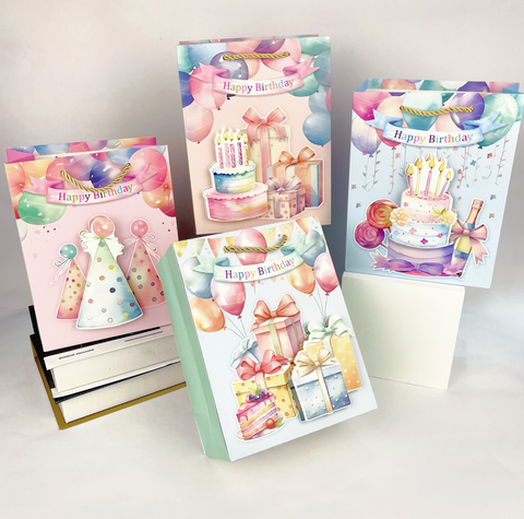 Мікс подарункових пакетів, розмір S - Happy Birthday, акварельні
