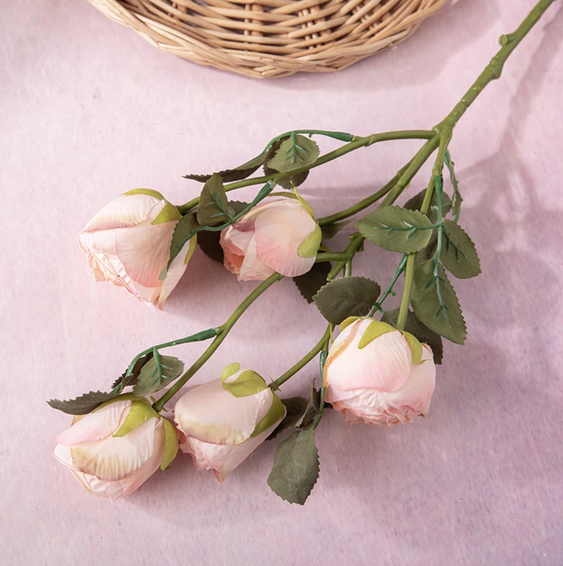 Гілка сушеної піоновидної троянди 62 см - рожева
