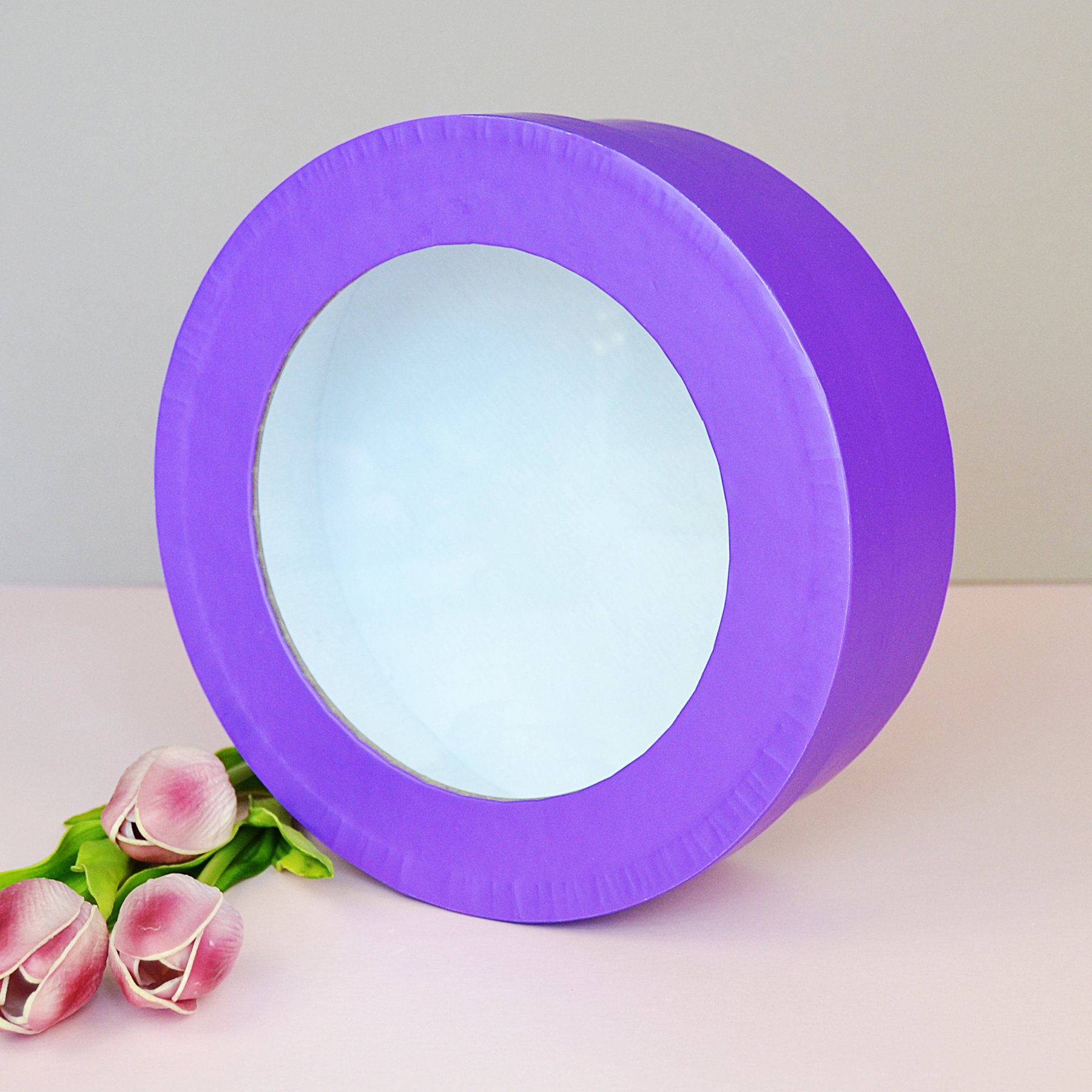 Шляпна коробка D20, з віконечком - фіолетова