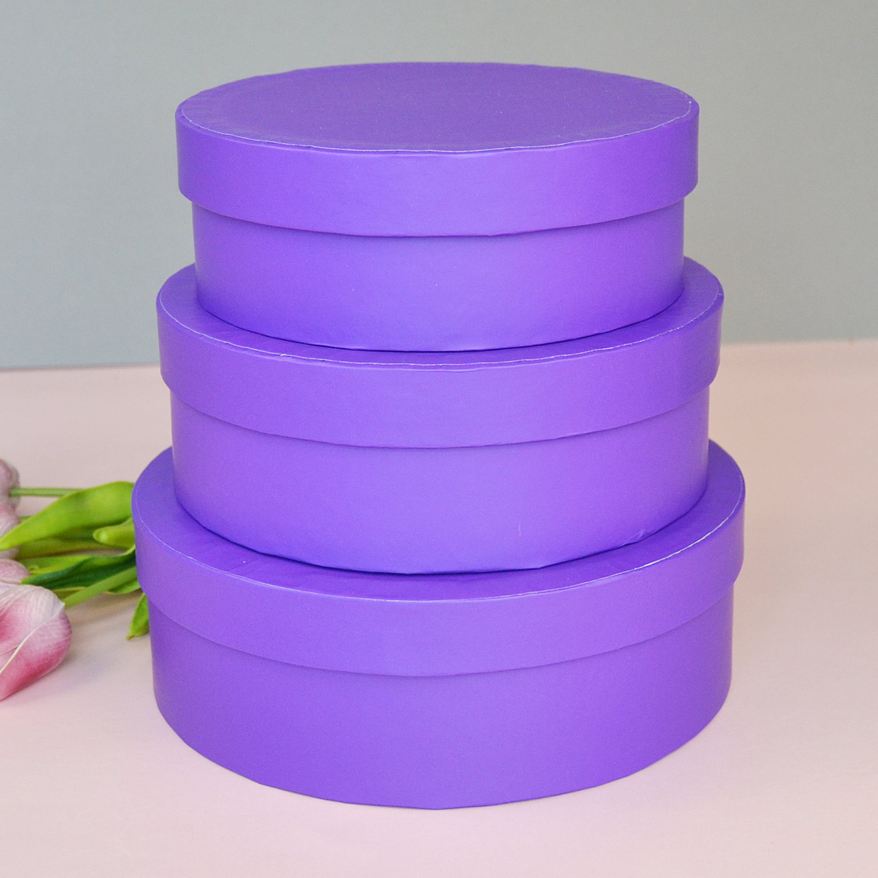 Набір шляпних коробок з кришками низький - фіолетовий