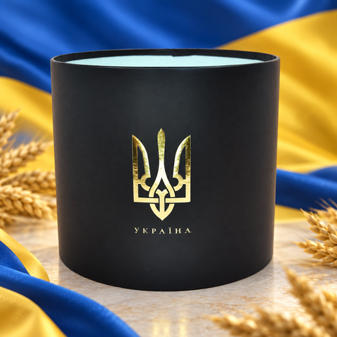 Шляпна коробка, D18 см &mdash; із золотим гербом, чорна вологостійка