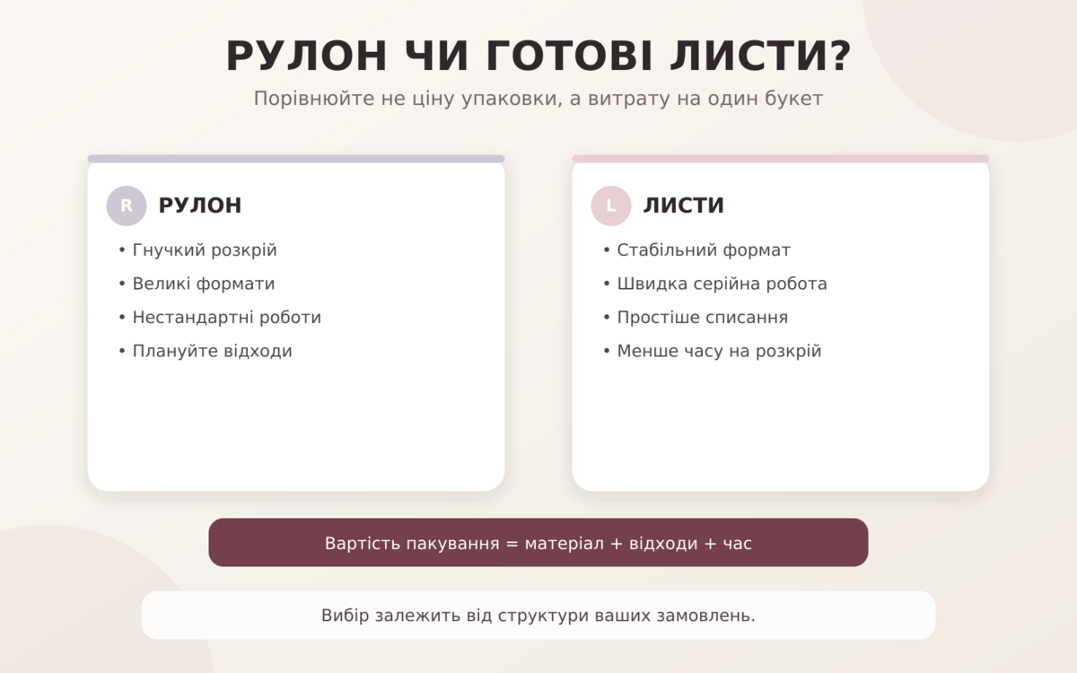 Порівняння флористичної плівки в рулонах і готових листах