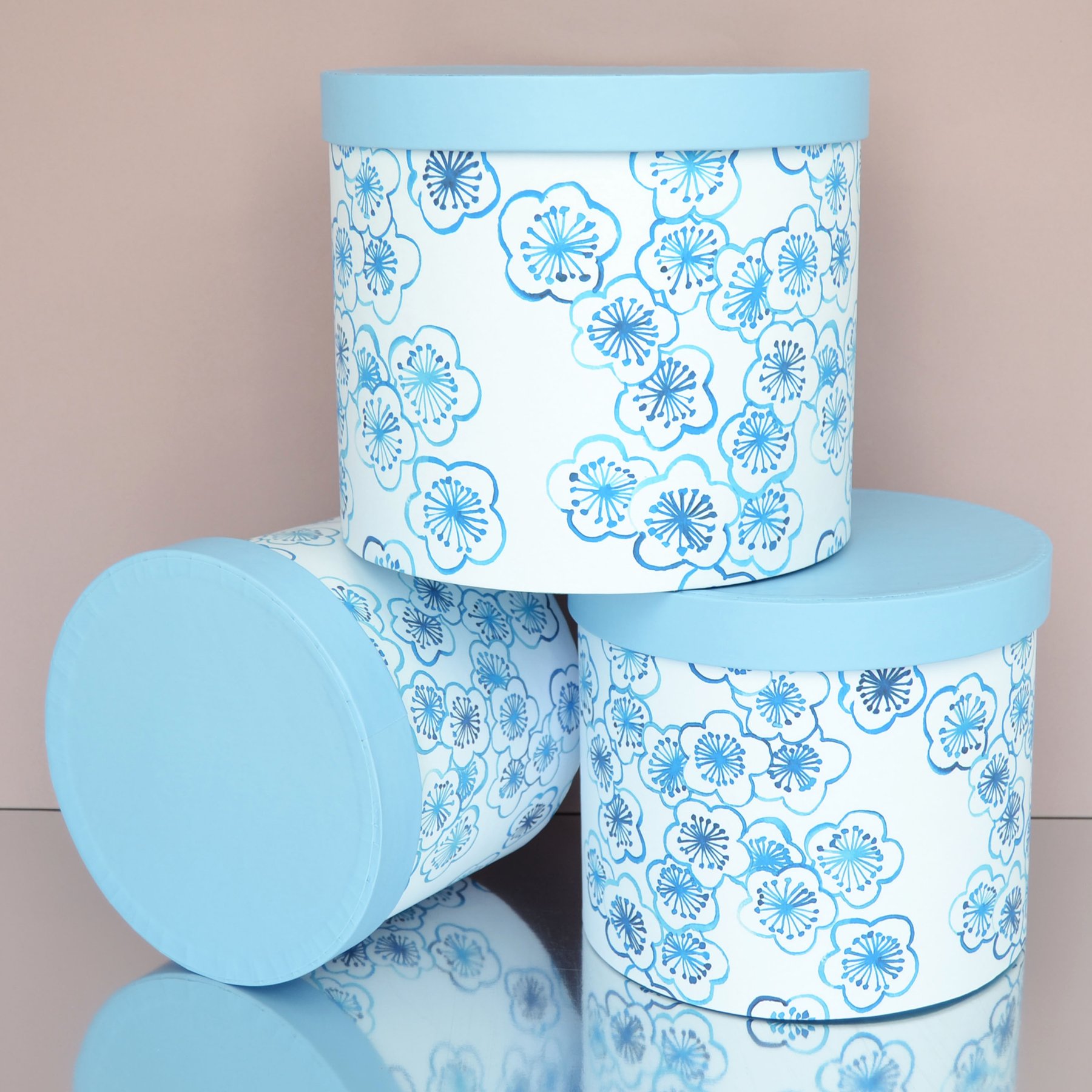 Набір шляпних коробок з кришками - "Квіти блакитні"