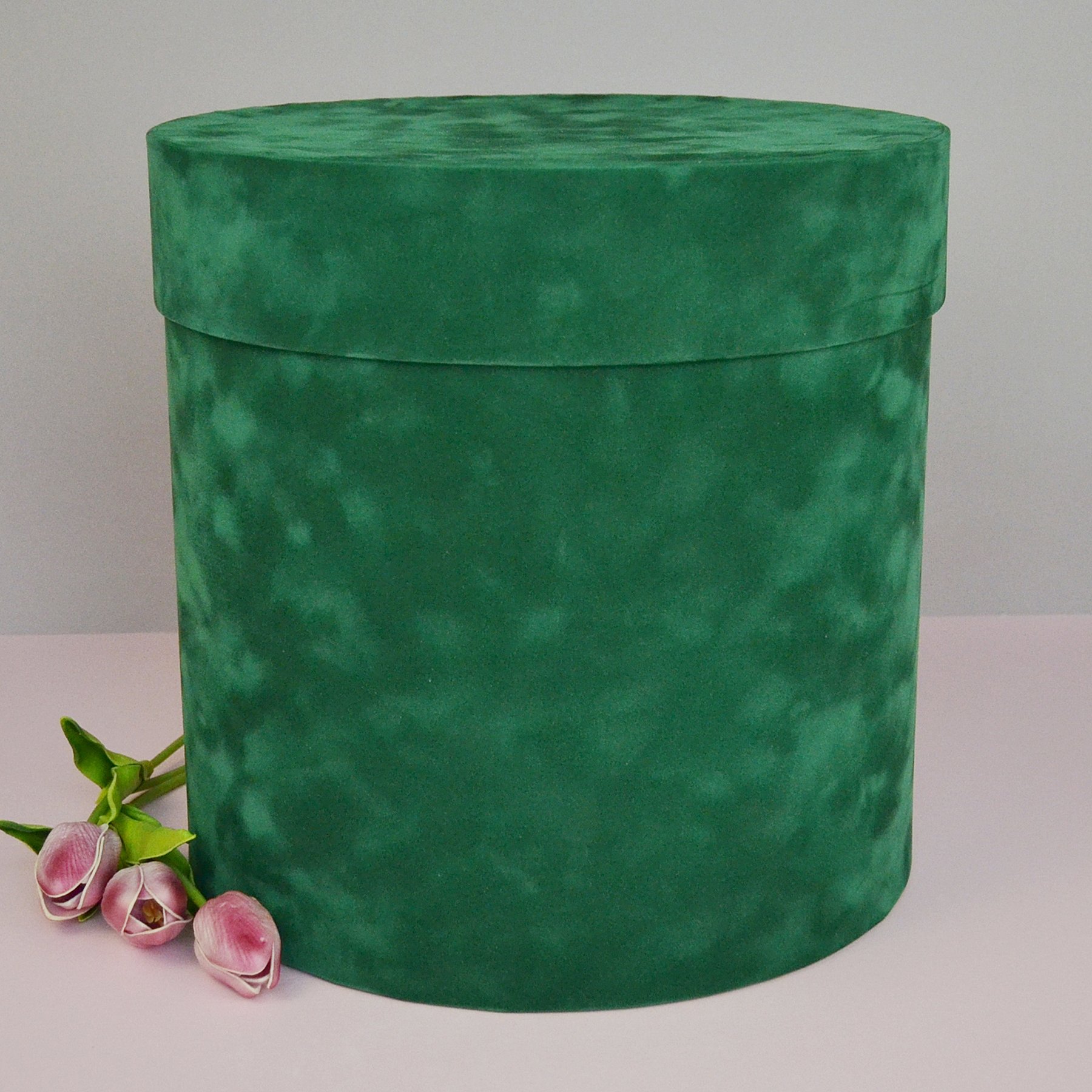Оксамитова шляпна коробка, гігант з кришкою d30, h30, зелена