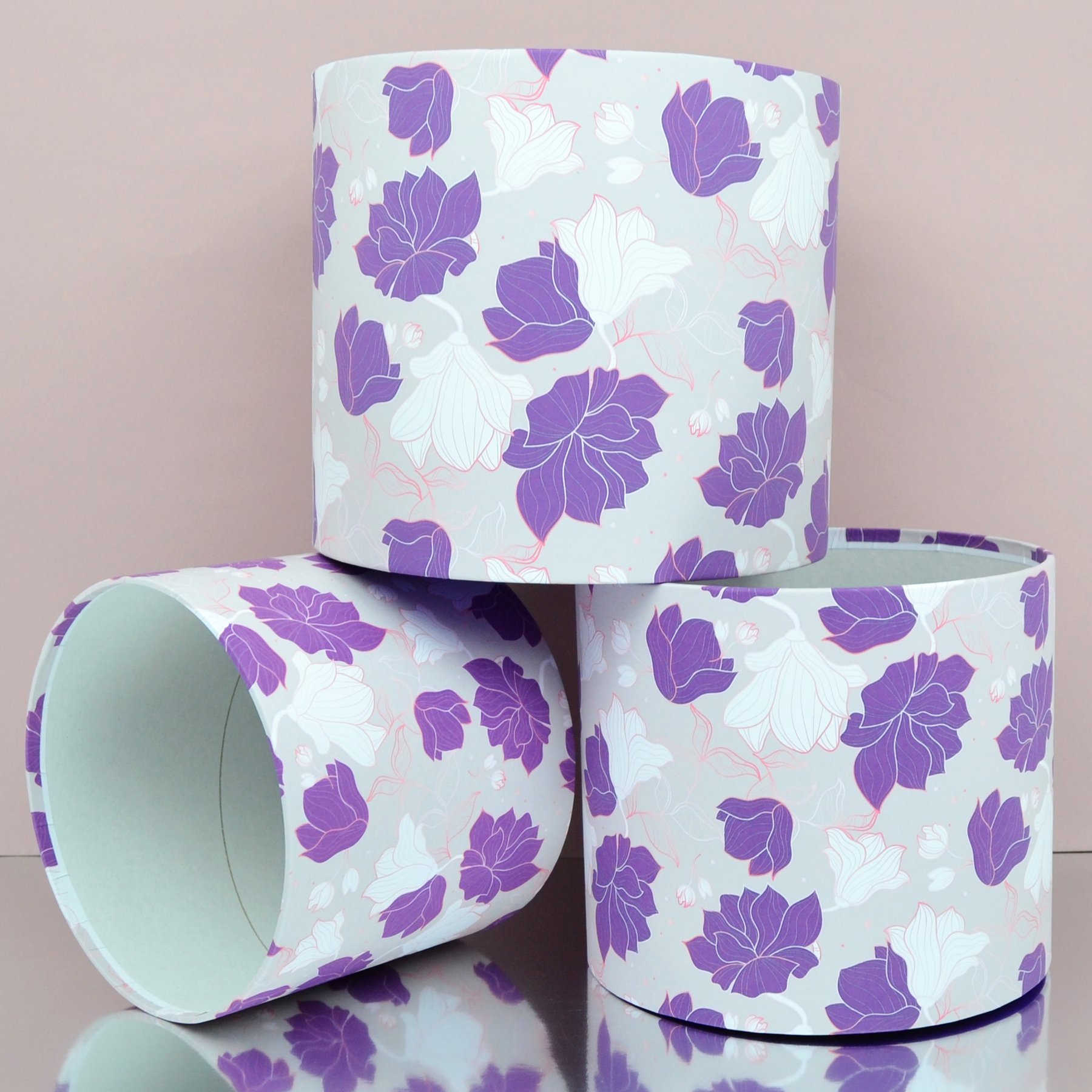 Набір шляпних коробок, без кришок - Фіолетові квіти